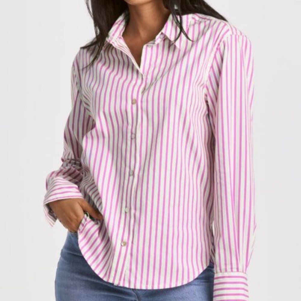 Dear John - Gaia Button Down Striped Pink Cocktail Long Sleeve Shirt
